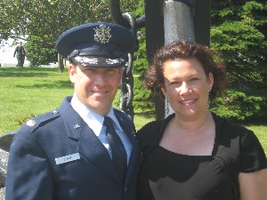 Maj. Christopher A. Claus, USAF, and his wife Amy enjoy the June graduation and awards ceremony at the Naval War College. Maj. Claus won first prize in the Information Operations category.